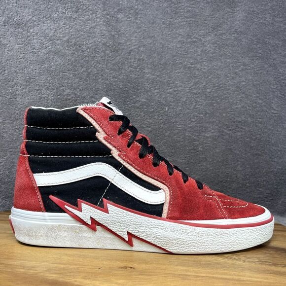 Vans Other - Vans Sk8-Hi Bolt Black Red Suede Canvas Skate Shoes Hi Top Sneaker Men's Size 8